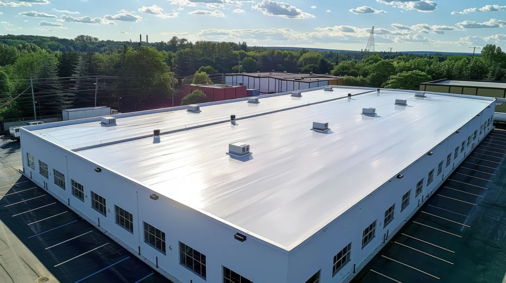 sleek new commercial roof installation - tpo