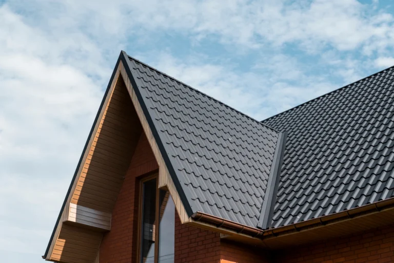 gable roof type with new metal roof installation